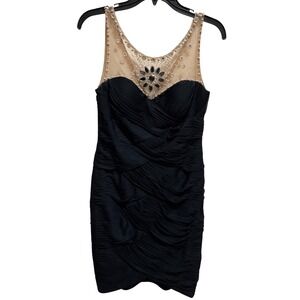 Adrianna Papell Collection Navy  Beaded  Neckline Cocktail Dress Sheath Size 6P